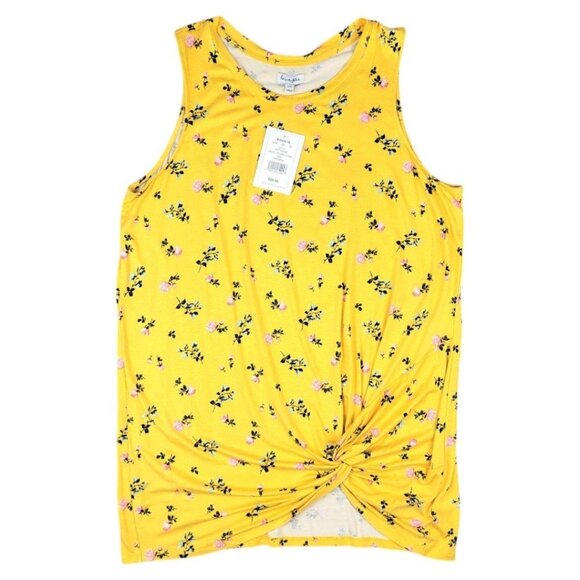 NWT Womens XXL Love Fire Yellow Floral Scoop Neck Scrunch Knot Sleeveless Top - Picture 4 of 12
